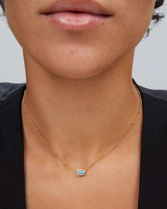 Apricot Fossil Blue Magnesite Golden Pendant Necklace